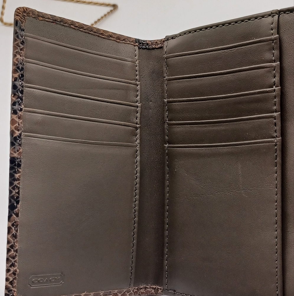 Coach Leather Snakeskin Embossed Tri-Fold Wallet - Picture 7 of 9